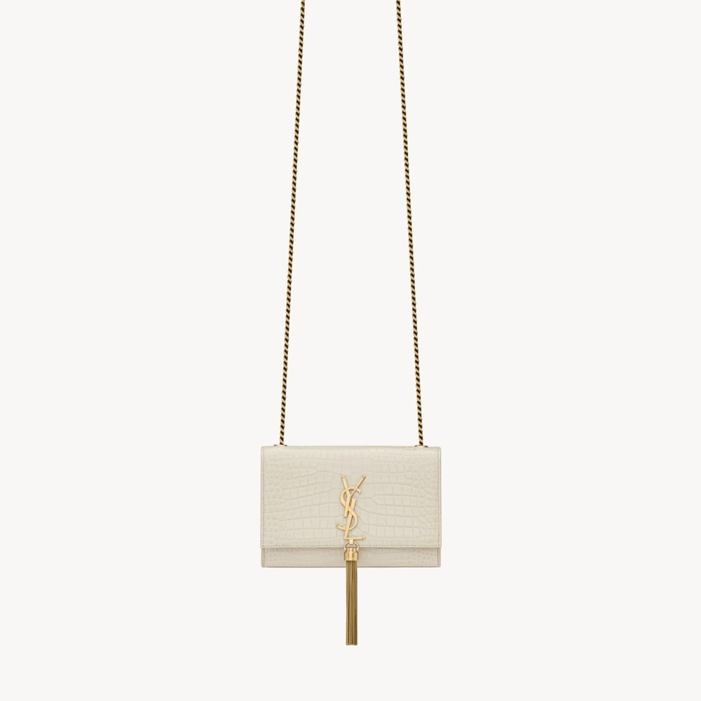 Saint Laurent Cream Crossbody Bag with Gold Accents